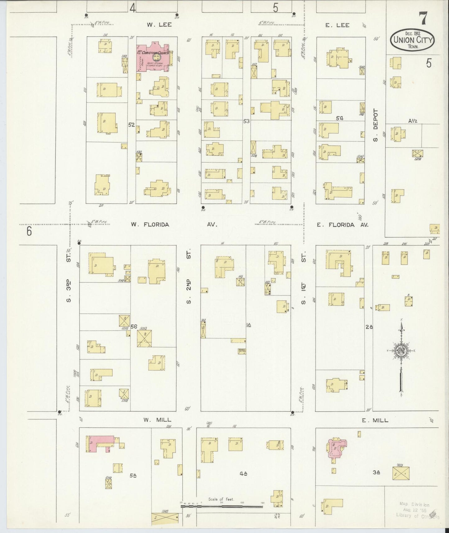 Sanborn Fire Insurance Map from Union City, Obion County, Tennessee (1912), Sheet #0007 - Complete Map Set gallery image, historic Sanborn map, vintage wall art, Tennessee Tennessee