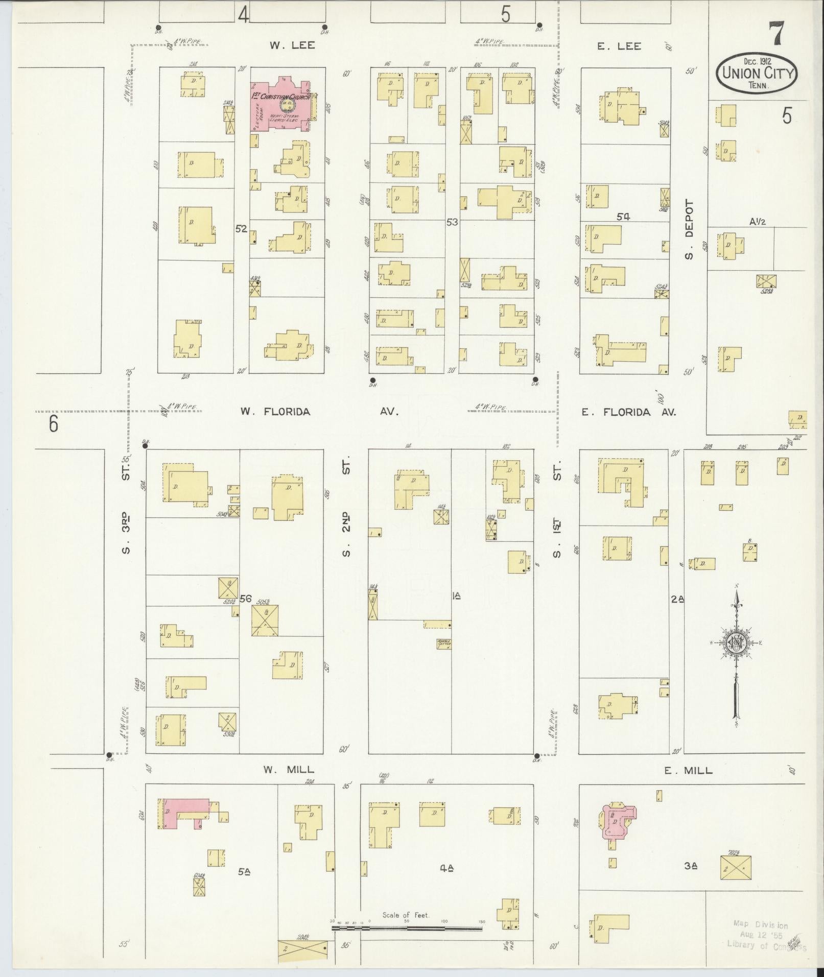 Sanborn Fire Insurance Map from Union City, Obion County, Tennessee (1912), Sheet #0007 - Complete Map Set gallery image, historic Sanborn map, vintage wall art, Tennessee Tennessee