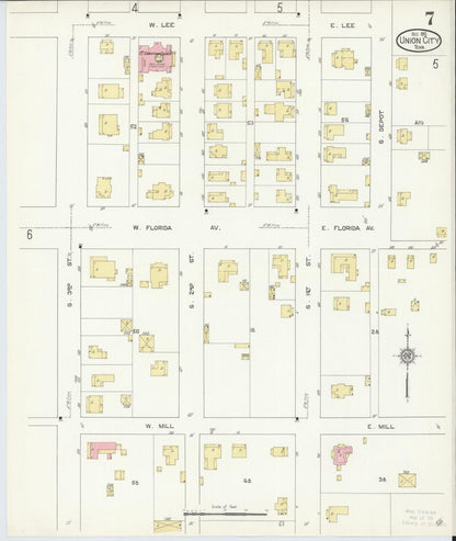 Sanborn Fire Insurance Map from Union City, Obion County, Tennessee (1912), Sheet #0007 - Complete Map Set gallery image, historic Sanborn map, vintage wall art, Tennessee Tennessee