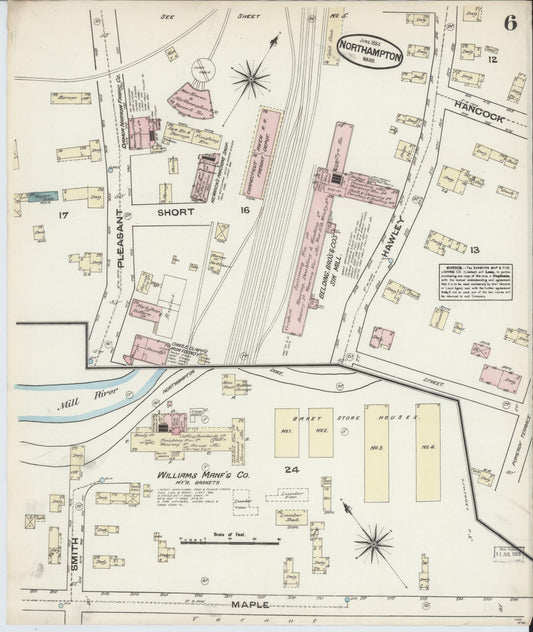 Sanborn Fire Insurance Map from Northampton, Hampshire County, Massachusetts (1884), Sheet #0006 - Historic Sanborn Fire Insurance Map Print, vintage old map wall art, antique decor, genealogy gift, Massachusetts Massachusetts map