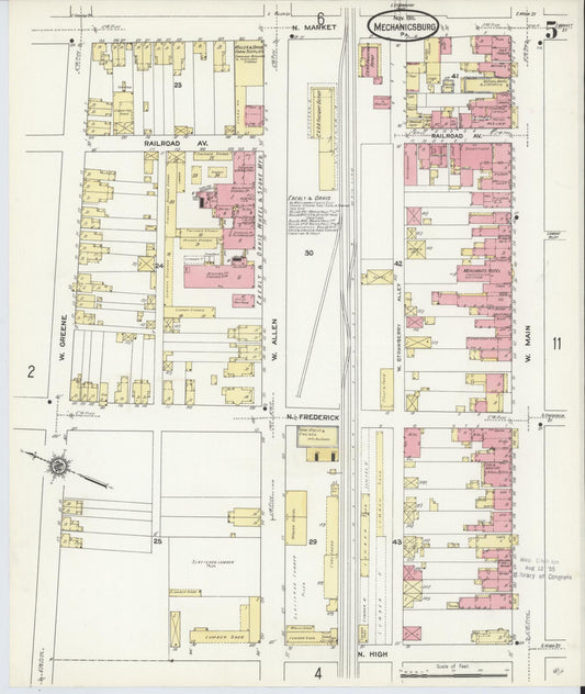 Sanborn Fire Insurance Map from Mechanicsburg, Cumberland County, Pennsylvania (1911), Sheet #0005 - Historic Sanborn Fire Insurance Map Print, vintage old map wall art, antique decor, genealogy gift, Pennsylvania Pennsylvania map