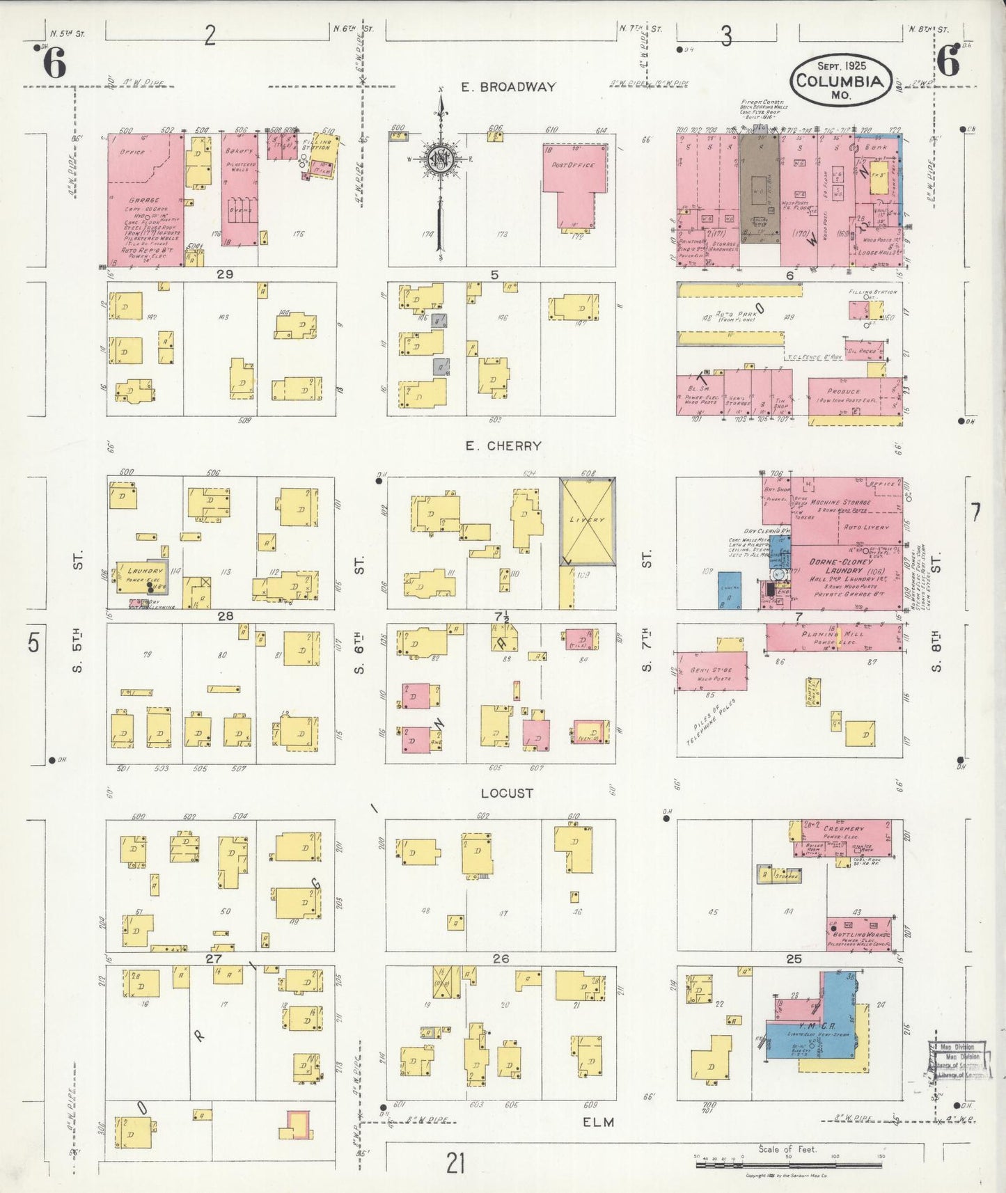 Sanborn Fire Insurance Map from Columbia, Boone County, Missouri (1925), Sheet #0006 - Historic Sanborn Fire Insurance Map Print, vintage old map wall art, antique decor, genealogy gift, Missouri Missouri map