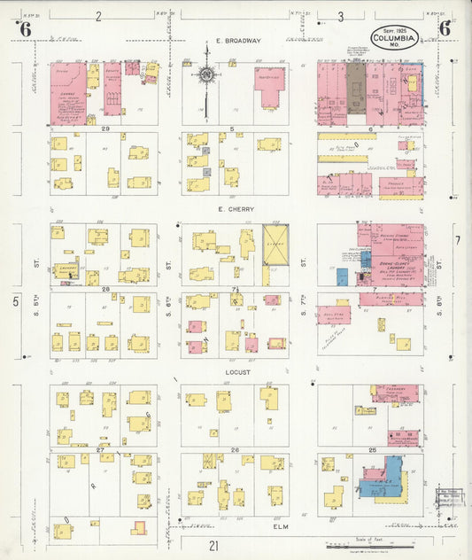 Sanborn Fire Insurance Map from Columbia, Boone County, Missouri (1925), Sheet #0006 - Historic Sanborn Fire Insurance Map Print, vintage old map wall art, antique decor, genealogy gift, Missouri Missouri map