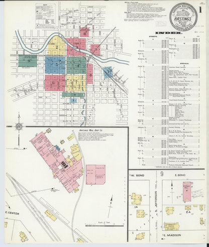 Sanborn Fire Insurance Map from Hastings, Barry County, Michigan (1909), Sheet #0001 - Historic Sanborn Fire Insurance Map Print, vintage old map wall art, antique decor, genealogy gift, Michigan Michigan map