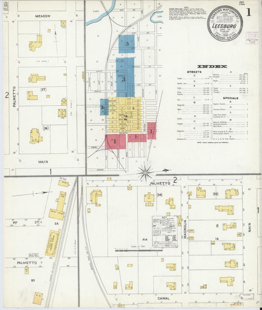 Sanborn Fire Insurance Map from Leesburg, Lake County, Florida (1906), Sheet #0001 - Historic Sanborn Fire Insurance Map Print, vintage old map wall art, antique decor, genealogy gift, Florida Florida map
