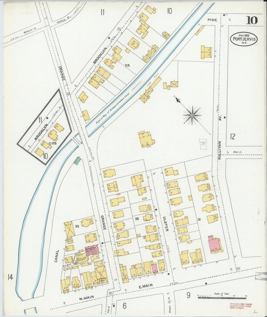 Sanborn Fire Insurance Map from Port Jervis, Orange County, New York (1905), Sheet #0010 - Historic Sanborn Fire Insurance Map Print, vintage old map wall art, antique decor, genealogy gift, New York New York map