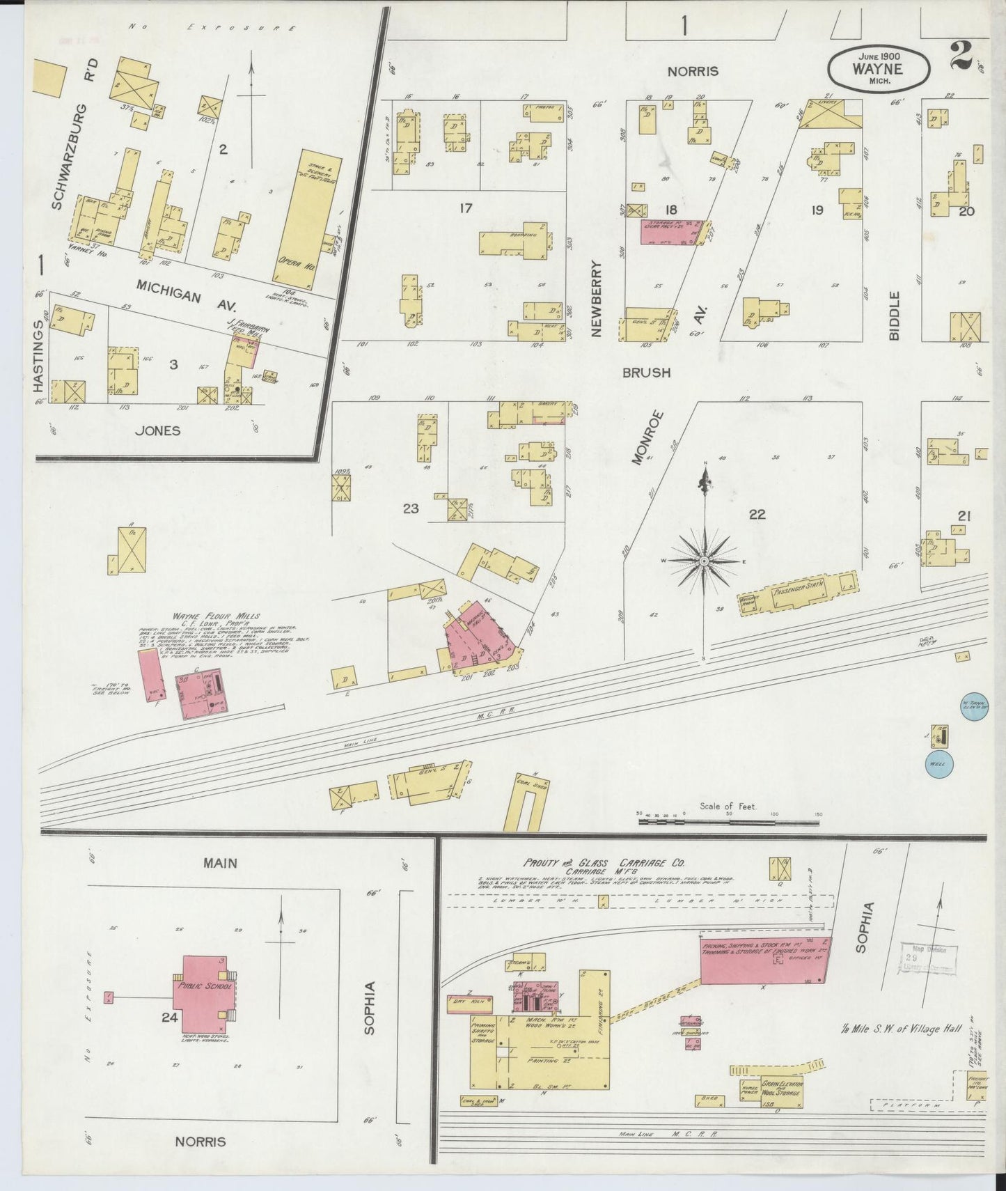 Sanborn Fire Insurance Map from Wayne, Wayne County, Michigan (1900), Sheet #0002 - Historic Sanborn Fire Insurance Map Print, vintage old map wall art, antique decor, genealogy gift, Michigan Michigan map