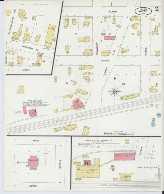 Sanborn Fire Insurance Map from Wayne, Wayne County, Michigan (1900), Sheet #0002 - Historic Sanborn Fire Insurance Map Print, vintage old map wall art, antique decor, genealogy gift, Michigan Michigan map