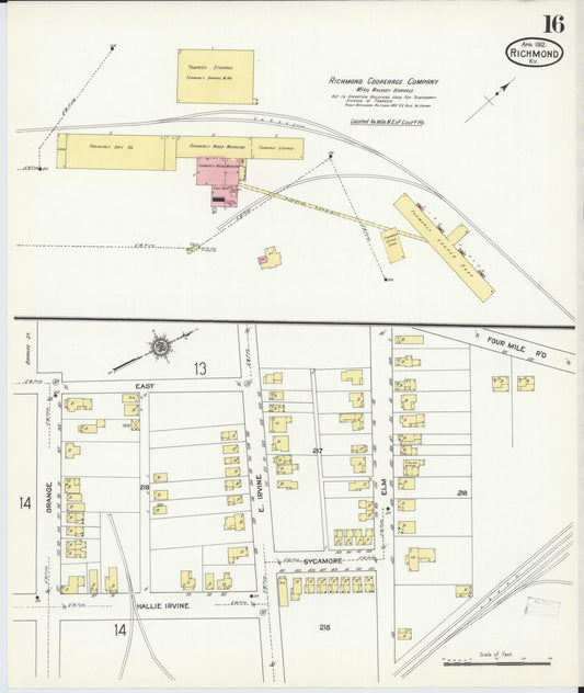 Sanborn Fire Insurance Map from Richmond, Madison County, Kentucky (1912), Sheet #0016 - Historic Sanborn Fire Insurance Map Print, vintage old map wall art, antique decor, genealogy gift, Kentucky Kentucky map