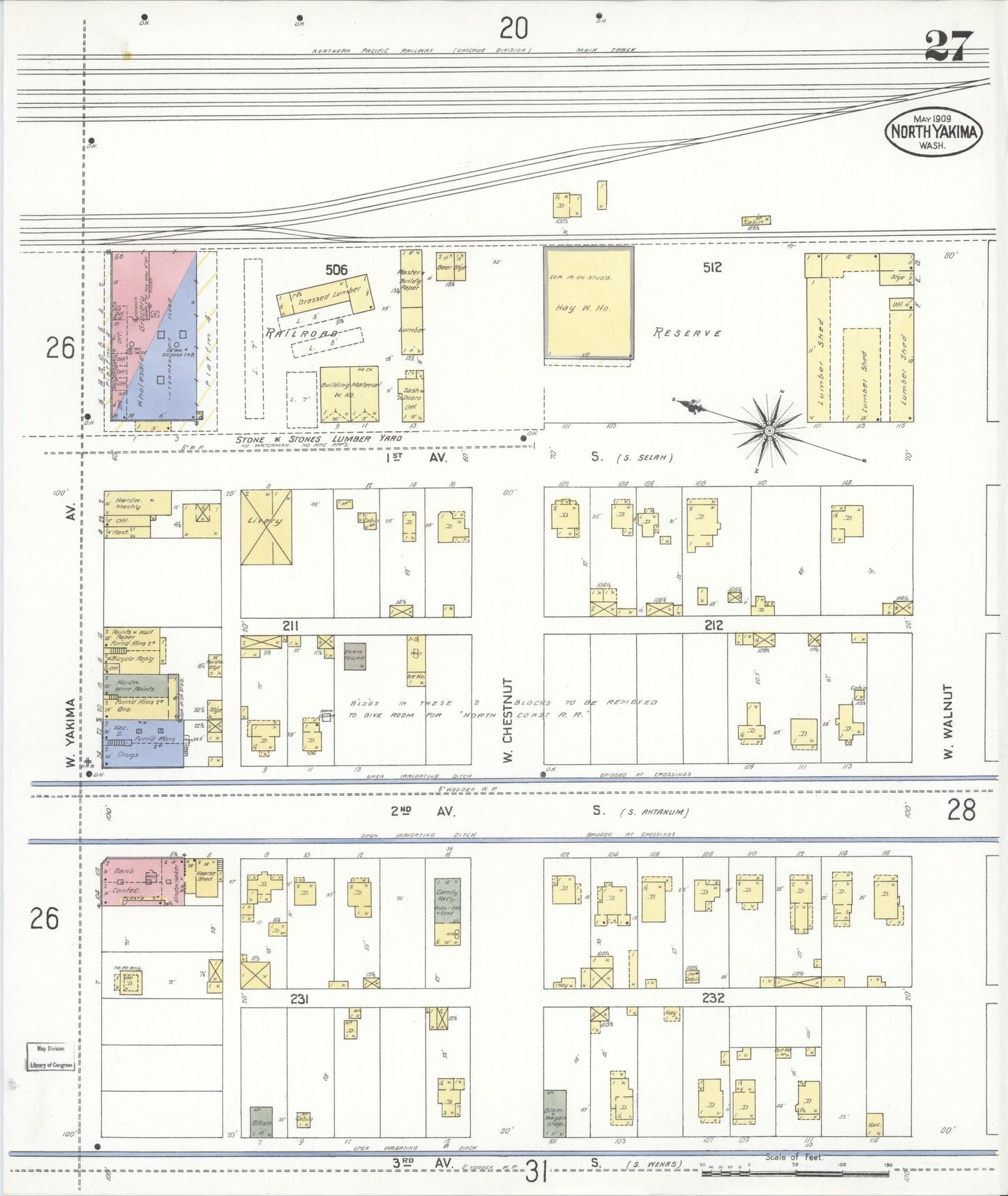 Sanborn Fire Insurance Map from North Yakima, Yakima County, Washington (1909), Sheet #0027 - Complete Map Set gallery image, historic Sanborn map, vintage wall art, Washington Washington