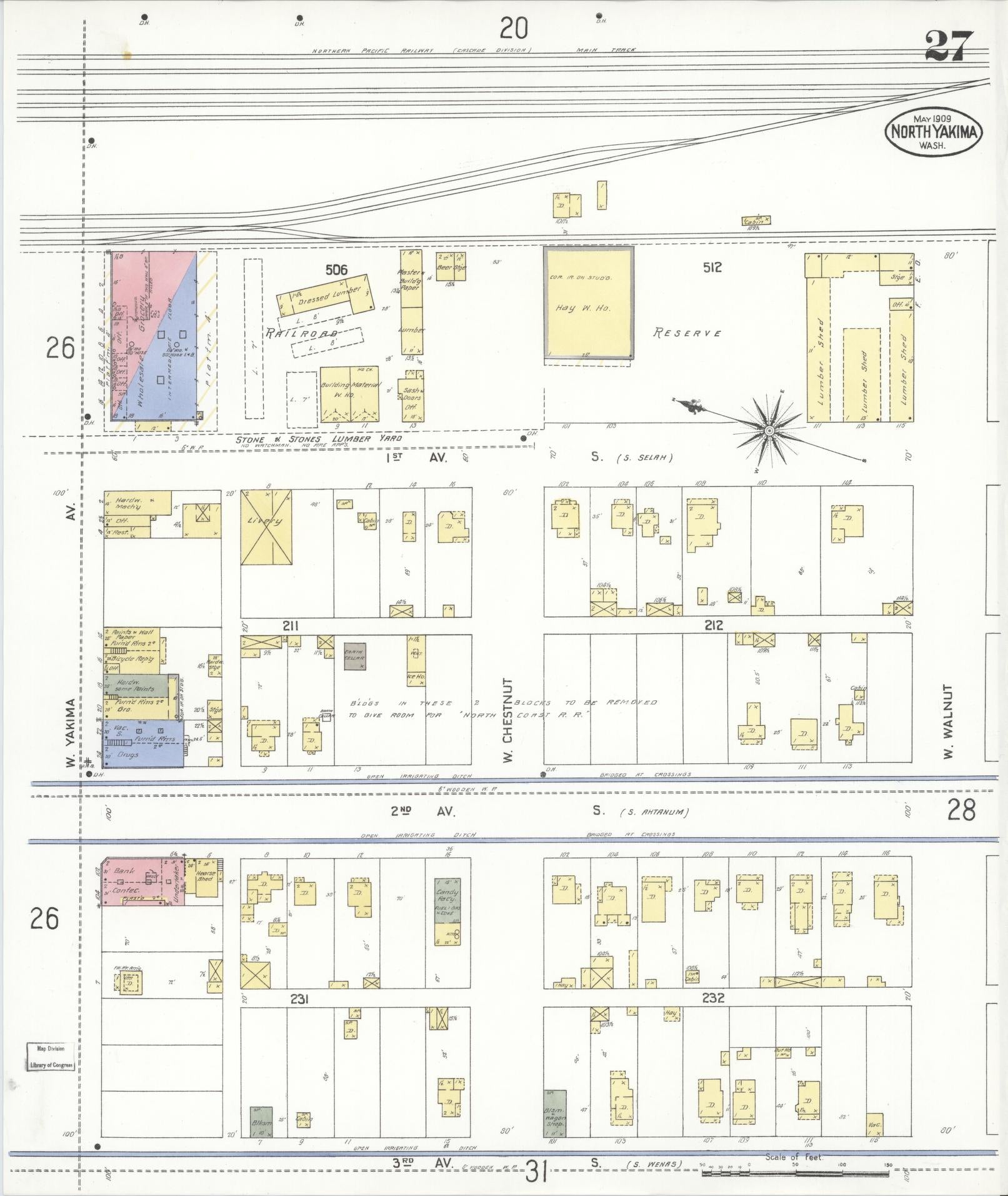 Sanborn Fire Insurance Map from North Yakima, Yakima County, Washington (1909), Sheet #0027 - Complete Map Set gallery image, historic Sanborn map, vintage wall art, Washington Washington