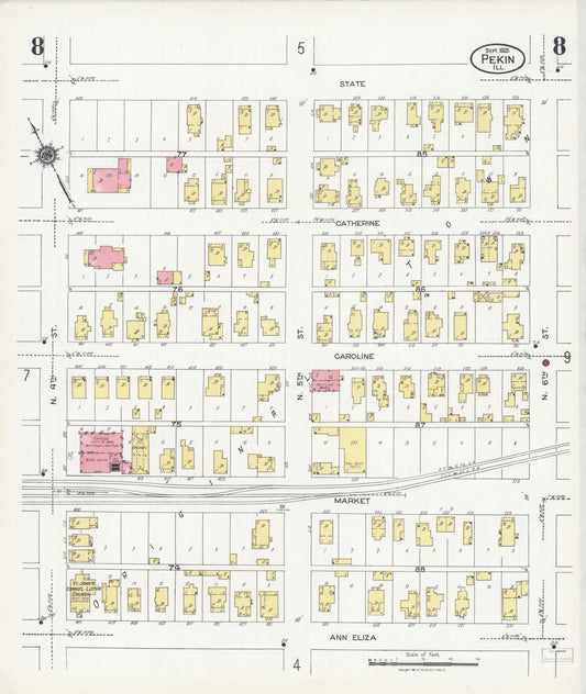Sanborn Fire Insurance Map from Pekin, Tazewell County, Illinois (1925), Sheet #0008 - Historic Sanborn Fire Insurance Map Print, vintage old map wall art, antique decor, genealogy gift, Illinois Illinois map