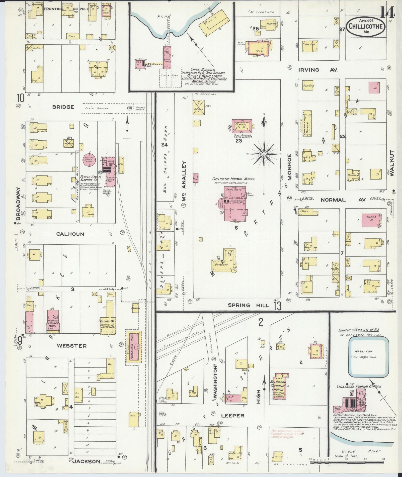 Sanborn Fire Insurance Map from Chillicothe, Livingston County, Missouri (1909), Sheet #0014 - Historic Sanborn Fire Insurance Map Print, vintage old map wall art, antique decor, genealogy gift, Missouri Missouri map