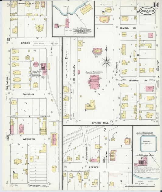 Sanborn Fire Insurance Map from Chillicothe, Livingston County, Missouri (1909), Sheet #0014 - Historic Sanborn Fire Insurance Map Print, vintage old map wall art, antique decor, genealogy gift, Missouri Missouri map