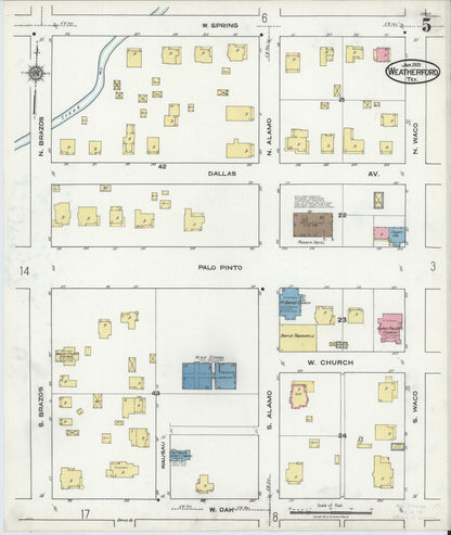 Sanborn Fire Insurance Map from Weatherford, Parker County, Texas (1921), Sheet #0005 - Complete Map Set gallery image, historic Sanborn map, vintage wall art, Texas Texas