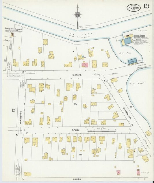 Sanborn Fire Insurance Map from Albion, Orleans County, New York (1911), Sheet #0013 - Historic Sanborn Fire Insurance Map Print, vintage old map wall art, antique decor, genealogy gift, New York New York map