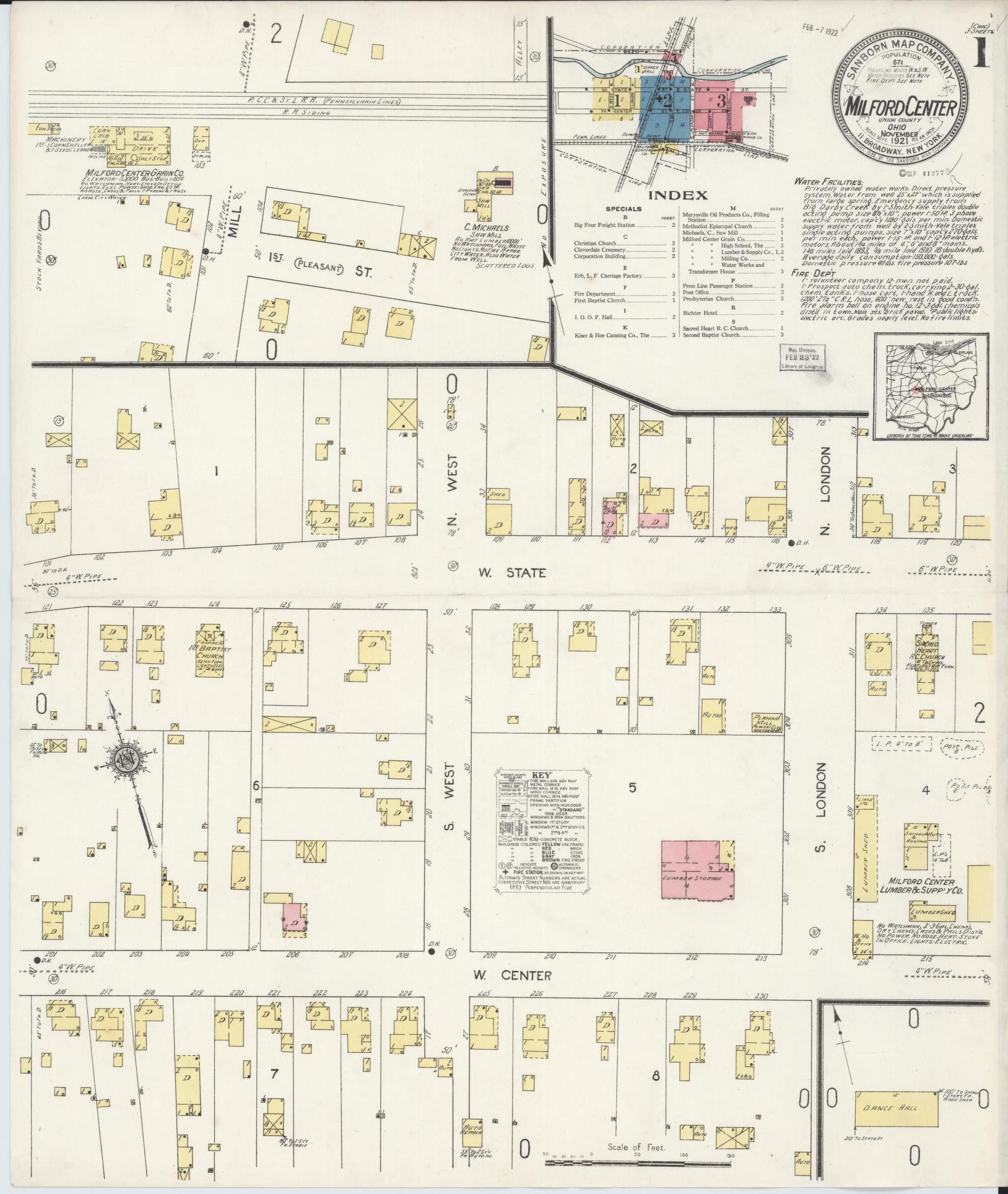 Sanborn Fire Insurance Map from Milford Center, Union County, Ohio (1921), Sheet #0001 - Historic Sanborn Fire Insurance Map Print, vintage old map wall art, antique decor, genealogy gift, Ohio Ohio map
