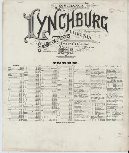 Sanborn Fire Insurance Map from Lynchburg, Independent Cities, Virginia (1895), Sheet #0001 - Historic Sanborn Fire Insurance Map Print, vintage old map wall art, antique decor, genealogy gift, Virginia Virginia map
