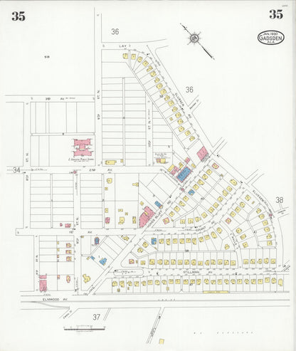Sanborn Fire Insurance Map from Gadsden, Etowah County, Alabama (1930), Sheet #0035 - Complete Map Set gallery image, historic Sanborn map, vintage wall art, Alabama Alabama