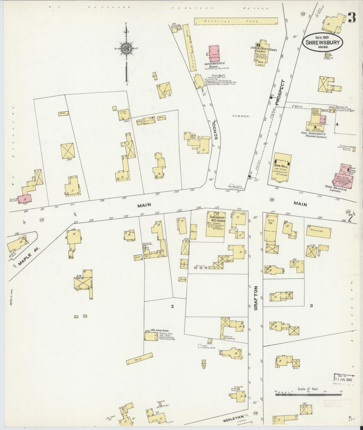 Sanborn Fire Insurance Map from Shrewsbury, Worcester County, Massachusetts (1910), Sheet #0003 - Historic Sanborn Fire Insurance Map Print, vintage old map wall art, antique decor, genealogy gift, Massachusetts Massachusetts map