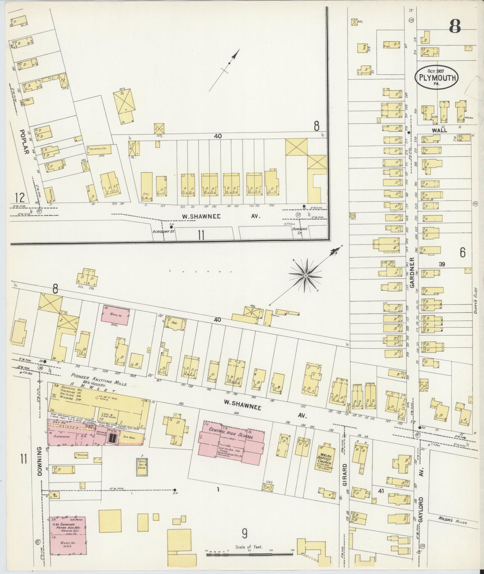 Sanborn Fire Insurance Map from Plymouth, Luzerne County, Pennsylvania (1907), Sheet #0008 - Complete Map Set gallery image, historic Sanborn map, vintage wall art, Pennsylvania Pennsylvania