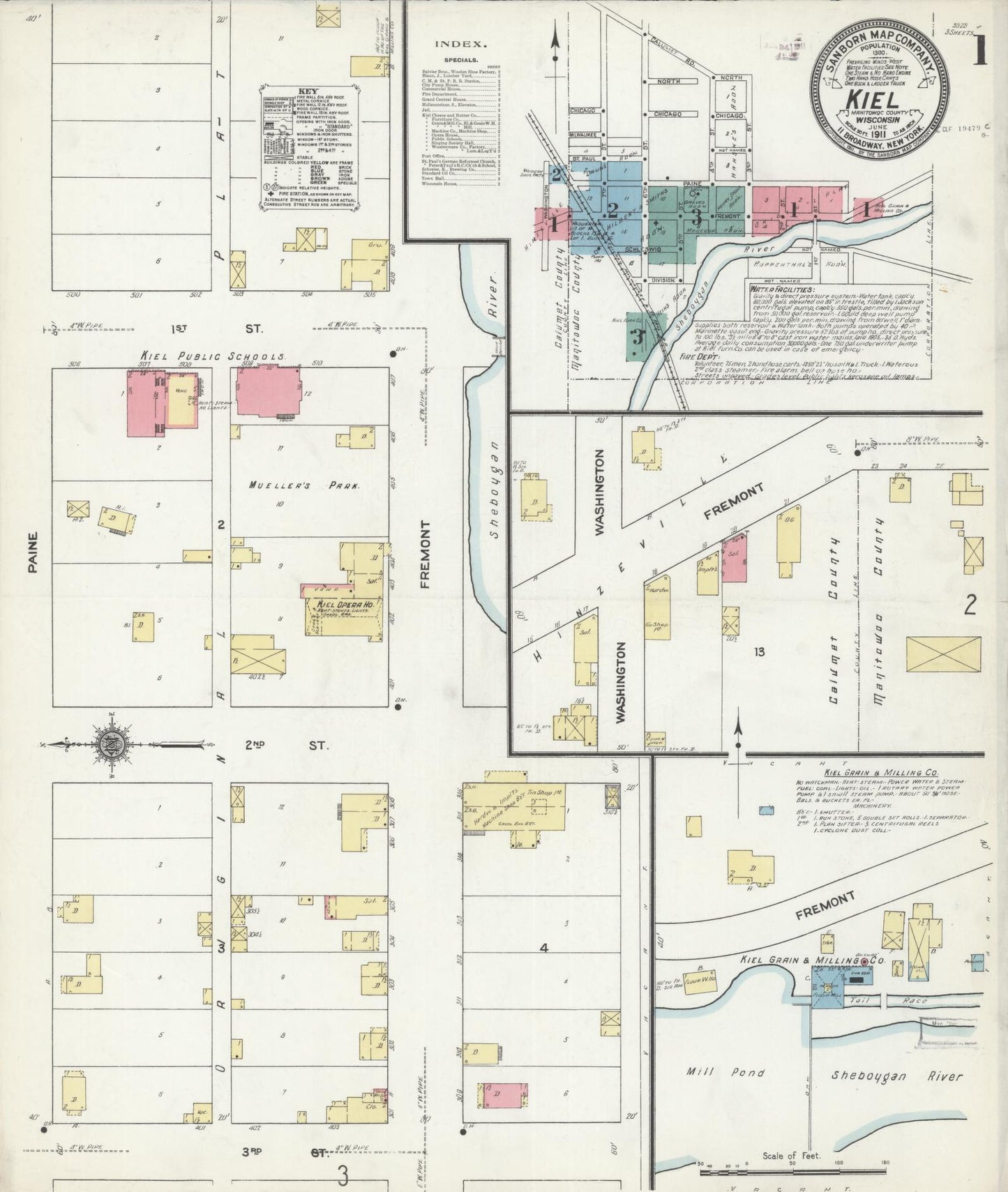 Sanborn Fire Insurance Map from Kiel, Manitowoc and Calumet Counties, Wisconsin (1911), Sheet #0001 - Complete Map Set gallery image, historic Sanborn map, vintage wall art, Wisconsin Wisconsin