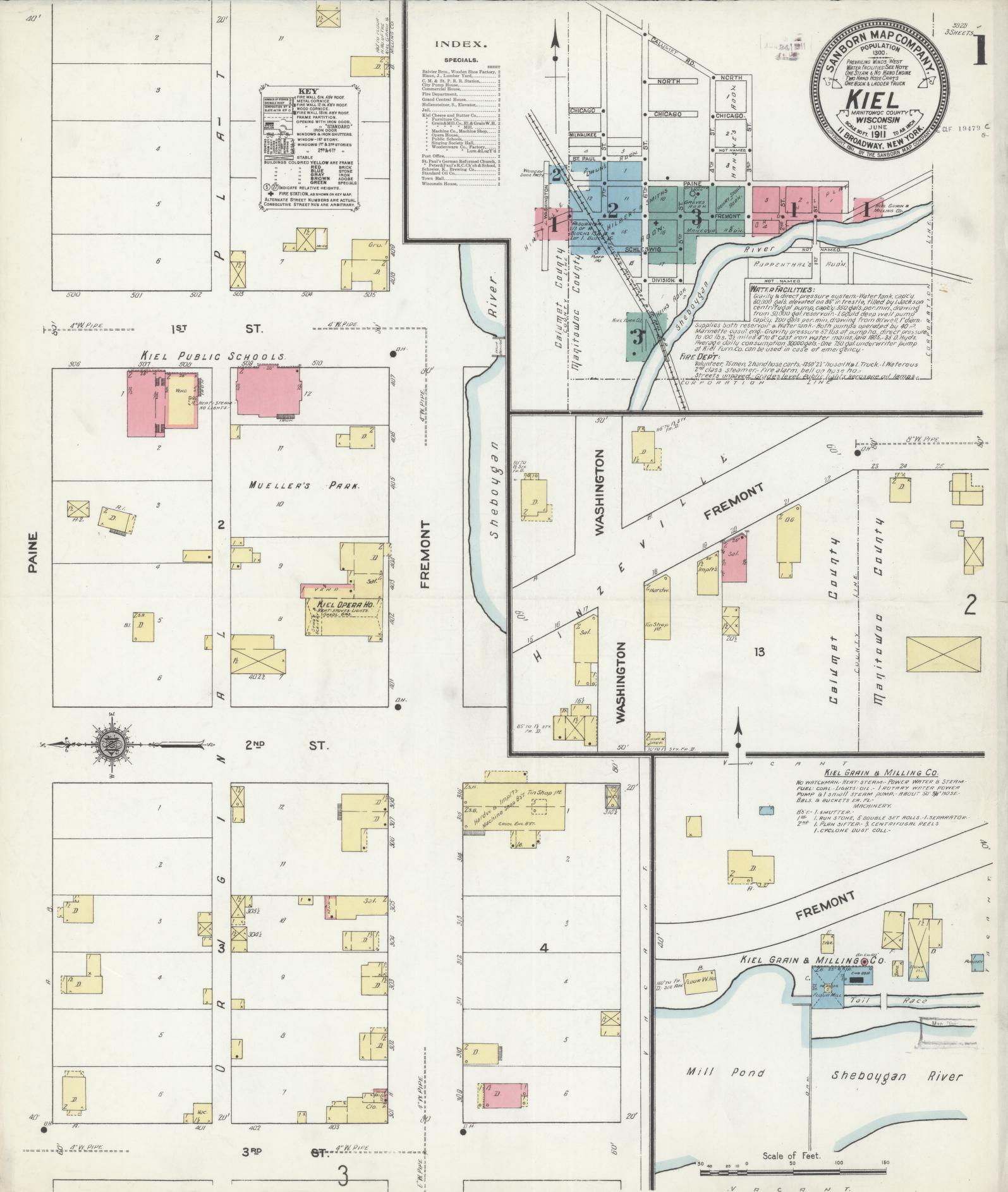Sanborn Fire Insurance Map from Kiel, Manitowoc and Calumet Counties, Wisconsin (1911), Sheet #0001 - Complete Map Set gallery image, historic Sanborn map, vintage wall art, Wisconsin Wisconsin