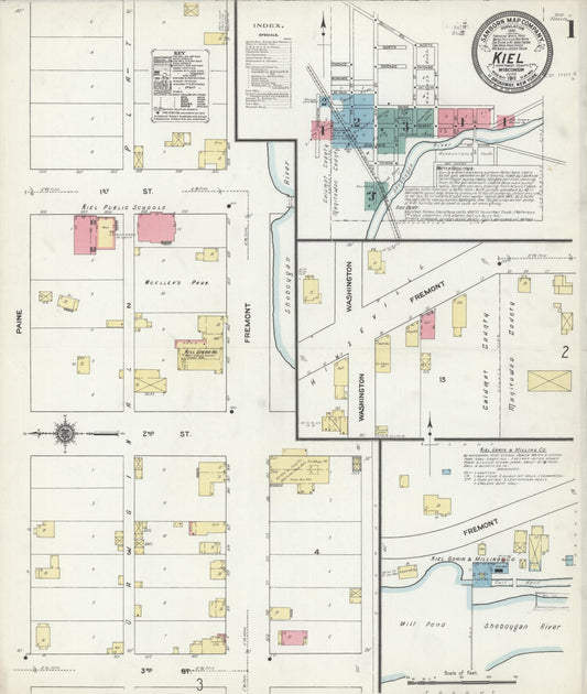 Sanborn Fire Insurance Map from Kiel, Manitowoc and Calumet Counties, Wisconsin (1911), Sheet #0001 - Complete Map Set gallery image, historic Sanborn map, vintage wall art, Wisconsin Wisconsin