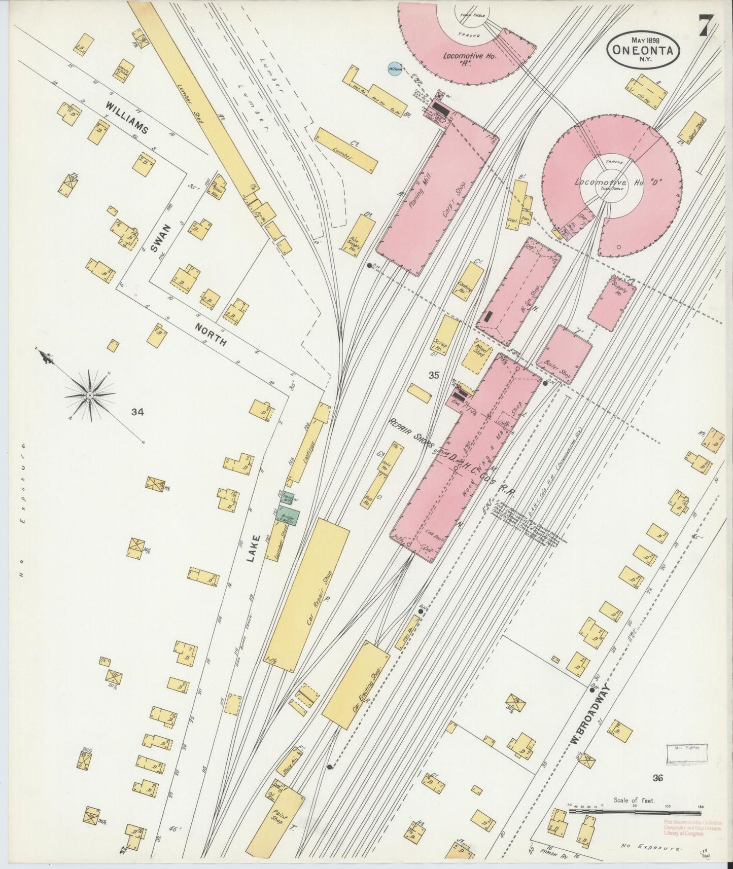 Sanborn Fire Insurance Map from Oneonta, Otsego County, New York (1898), Sheet #0007 - Historic Sanborn Fire Insurance Map Print, vintage old map wall art, antique decor, genealogy gift, New York New York map