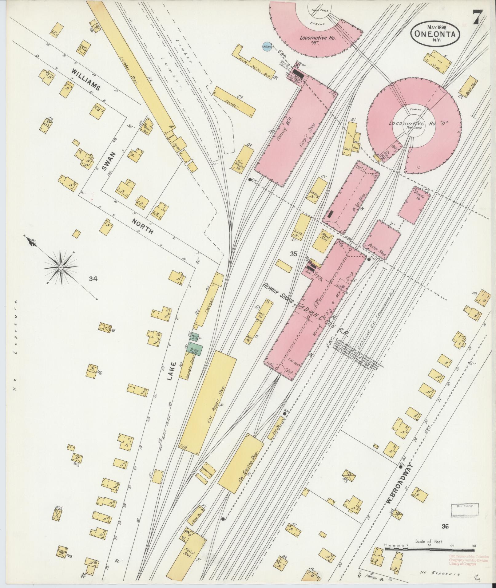 Sanborn Fire Insurance Map from Oneonta, Otsego County, New York (1898), Sheet #0007 - Historic Sanborn Fire Insurance Map Print, vintage old map wall art, antique decor, genealogy gift, New York New York map
