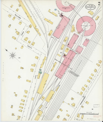 Sanborn Fire Insurance Map from Oneonta, Otsego County, New York (1898), Sheet #0007 - Historic Sanborn Fire Insurance Map Print, vintage old map wall art, antique decor, genealogy gift, New York New York map