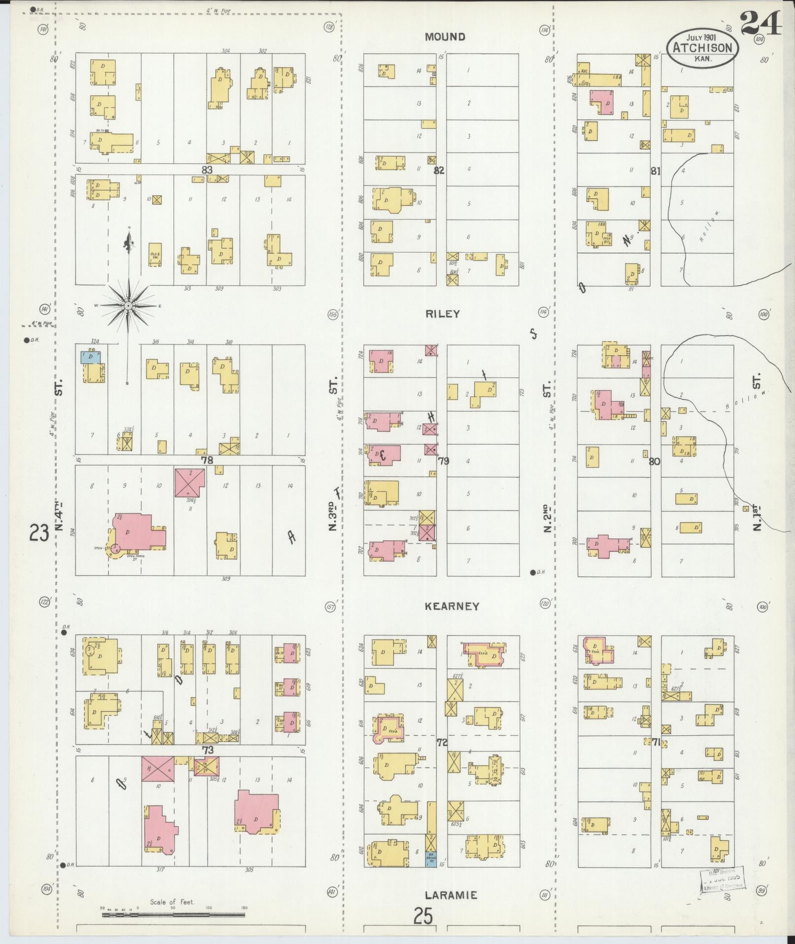 Sanborn Fire Insurance Map from Atchison, Atchison County, Kansas (1901), Sheet #0024 - Complete Map Set gallery image, historic Sanborn map, vintage wall art, Kansas Kansas
