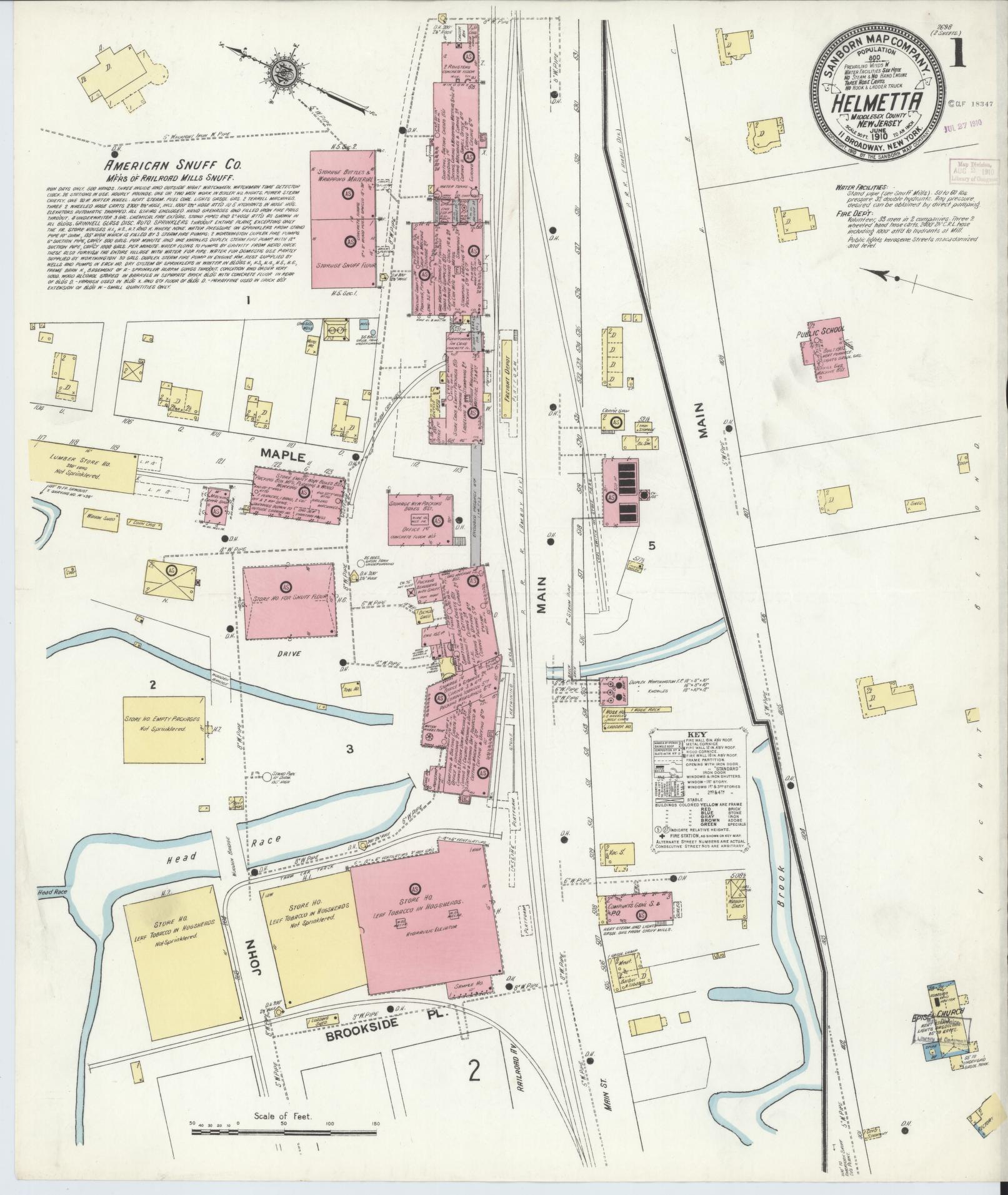 Sanborn Fire Insurance Map from Helmetta, Middlesex County, New Jersey. (1910) – Historic Sanborn Fire Insurance Map Print