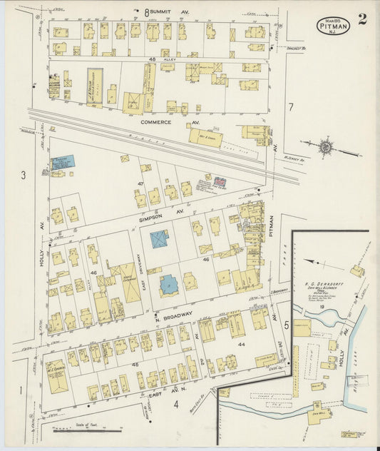 Sanborn Fire Insurance Map from Pitman, Gloucester County, New Jersey (1915), Sheet #0002 - Historic Sanborn Fire Insurance Map Print, vintage old map wall art, antique decor, genealogy gift, New Jersey New Jersey map