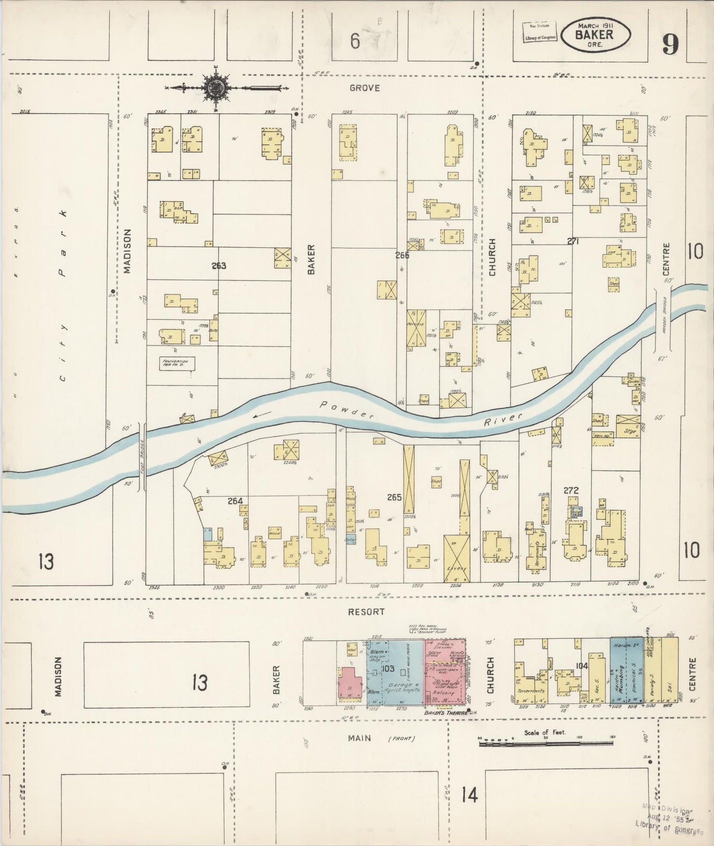 Sanborn Fire Insurance Map from Baker, Baker County, Oregon (1911), Sheet #0009 - Complete Map Set gallery image, historic Sanborn map, vintage wall art, Oregon Oregon