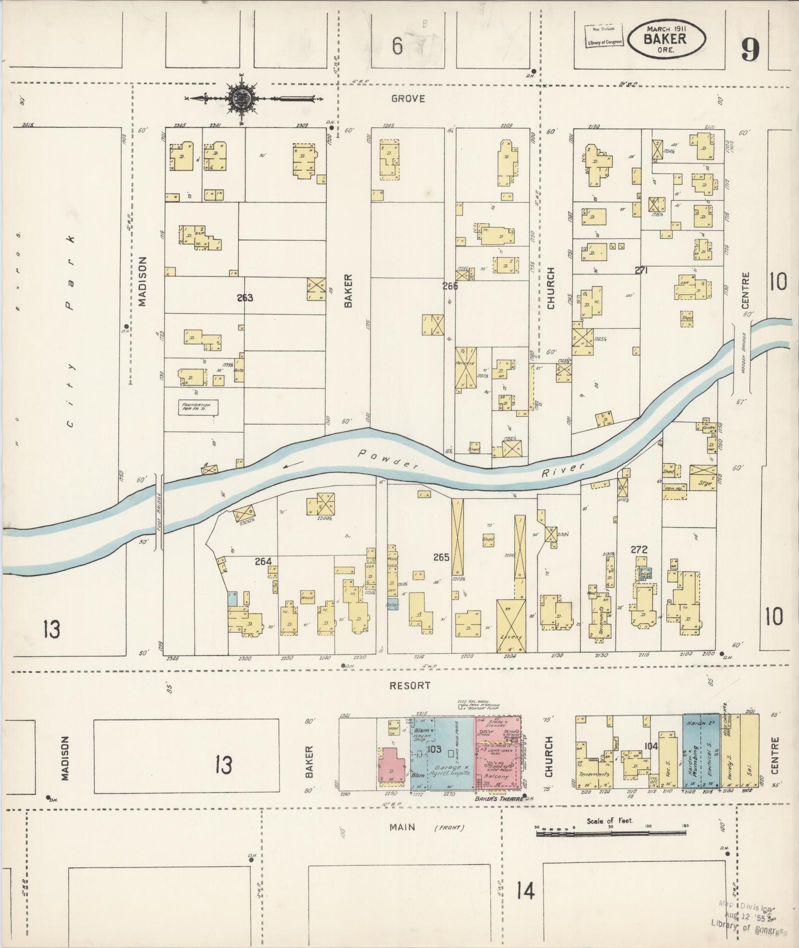Sanborn Fire Insurance Map from Baker, Baker County, Oregon (1911), Sheet #0009 - Complete Map Set gallery image, historic Sanborn map, vintage wall art, Oregon Oregon