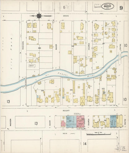 Sanborn Fire Insurance Map from Baker, Baker County, Oregon (1911), Sheet #0009 - Complete Map Set gallery image, historic Sanborn map, vintage wall art, Oregon Oregon