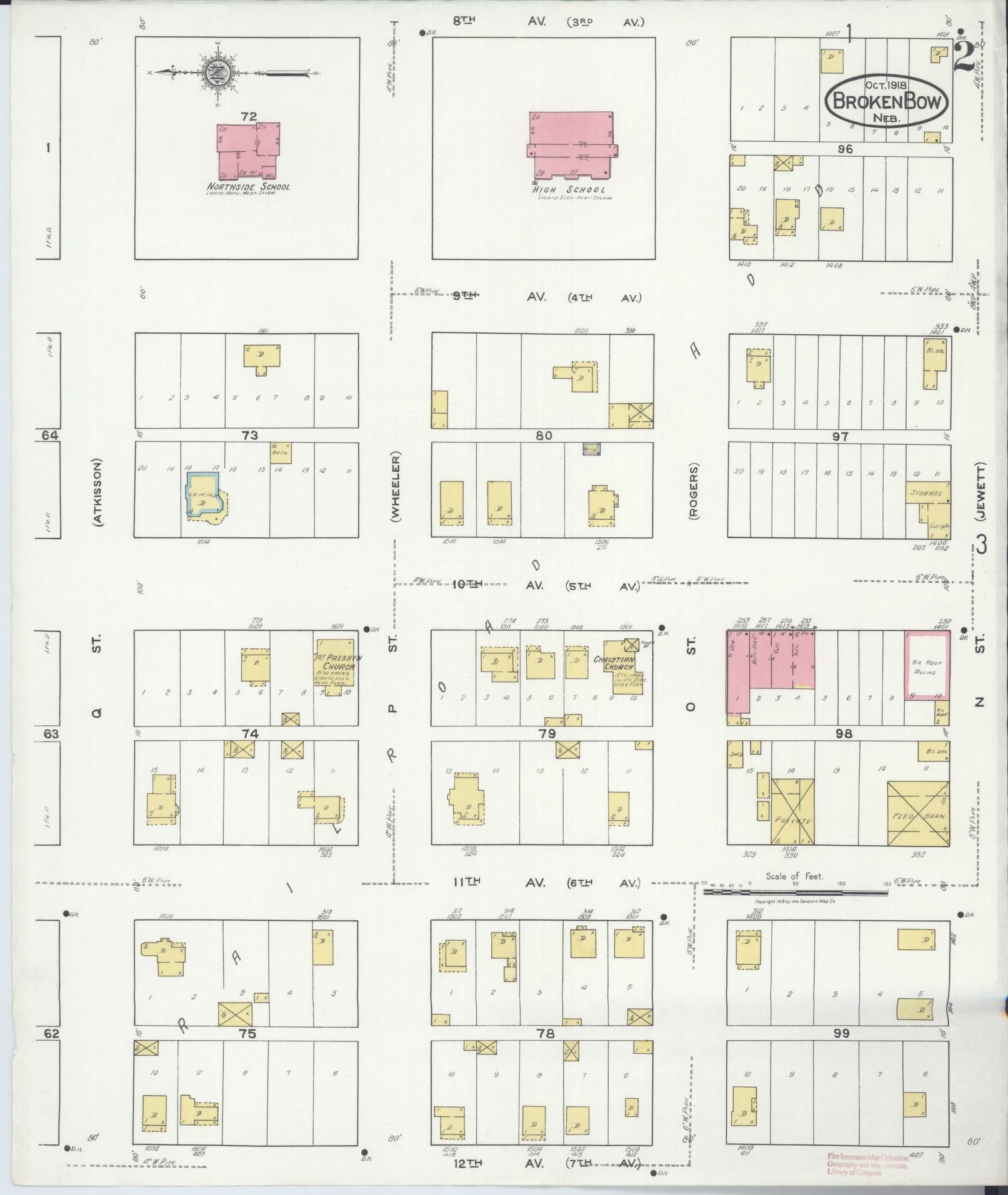 Sanborn Fire Insurance Map from Broken Bow, Custer County, Nebraska (1918), Sheet #0002 - Historic Sanborn Fire Insurance Map Print, vintage old map wall art, antique decor, genealogy gift, Nebraska Nebraska map