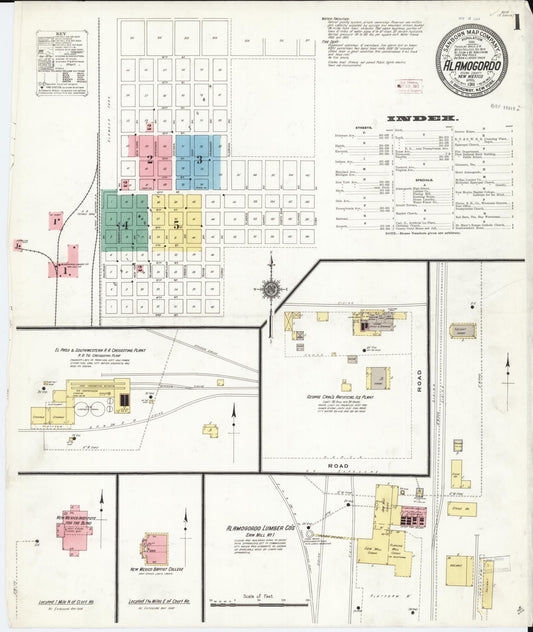 Sanborn Fire Insurance Map from Alamogordo, Otero County, New Mexico (1911), Sheet #0001 - Historic Sanborn Fire Insurance Map Print, vintage old map wall art, antique decor, genealogy gift, New Mexico New Mexico map