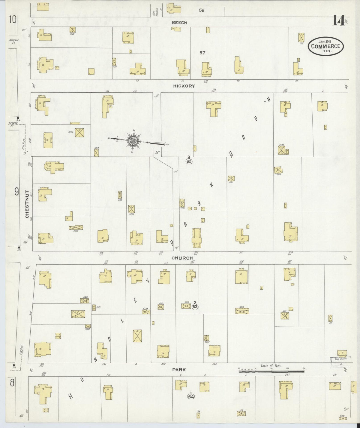 Sanborn Fire Insurance Map from Commerce, Hunt County, Texas (1911), Sheet #0014 - Complete Map Set gallery image, historic Sanborn map, vintage wall art, Texas Texas