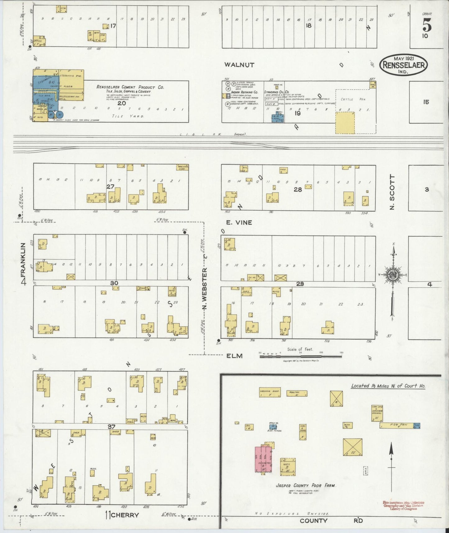 Sanborn Fire Insurance Map from Rensselaer, Jasper County, Indiana (1921), Sheet #0005 - Complete Map Set gallery image, historic Sanborn map, vintage wall art, Indiana Indiana