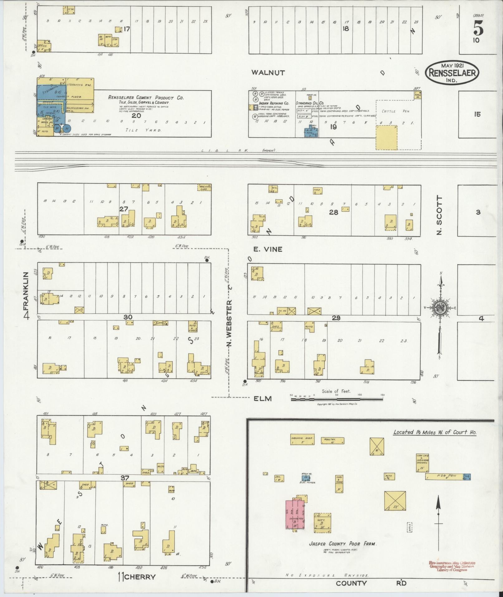 Sanborn Fire Insurance Map from Rensselaer, Jasper County, Indiana (1921), Sheet #0005 - Complete Map Set gallery image, historic Sanborn map, vintage wall art, Indiana Indiana