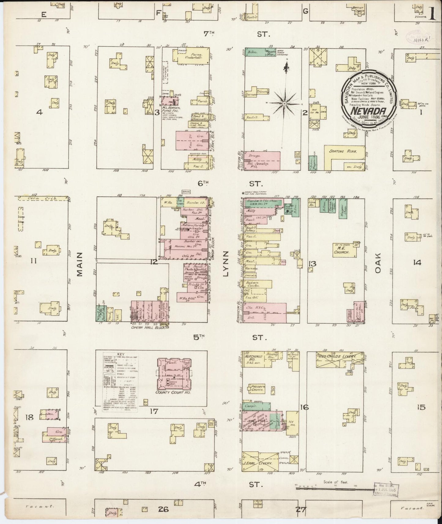 Sanborn Fire Insurance Map from Nevada, Story County, Iowa (1886), Sheet #0001 - Complete Map Set gallery image, historic Sanborn map, vintage wall art, Nevada Nevada