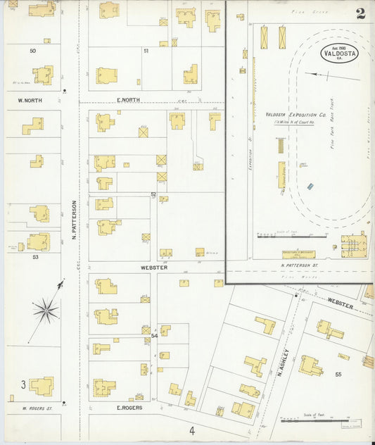 Sanborn Fire Insurance Map from Valdosta, Lowndes County, Georgia (1900), Sheet #0002 - Historic Sanborn Fire Insurance Map Print, vintage old map wall art, antique decor, genealogy gift, Georgia Georgia map