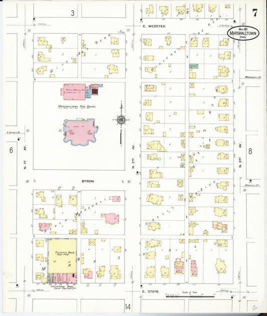 Sanborn Fire Insurance Map from Marshalltown, Marshall County, Iowa (1910), Sheet #0007 - Historic Sanborn Fire Insurance Map Print, vintage old map wall art