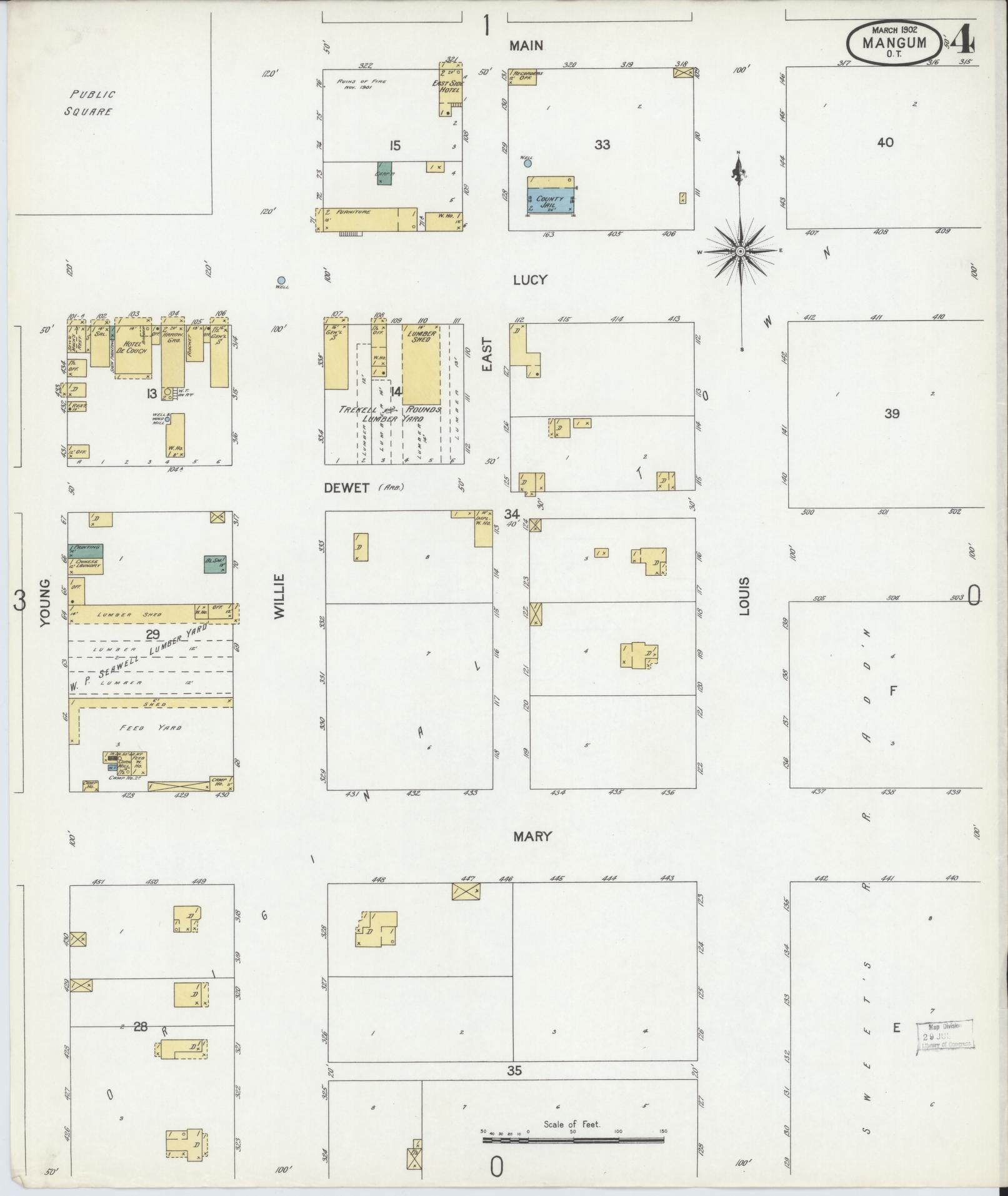 Sanborn Fire Insurance Map from Mangum, Greer County, Oklahoma (1902), Sheet #0004 - Historic Sanborn Fire Insurance Map Print, vintage old map wall art, antique decor, genealogy gift, Oklahoma Oklahoma map
