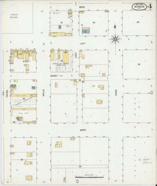 Sanborn Fire Insurance Map from Mangum, Greer County, Oklahoma (1902), Sheet #0004 - Historic Sanborn Fire Insurance Map Print, vintage old map wall art, antique decor, genealogy gift, Oklahoma Oklahoma map