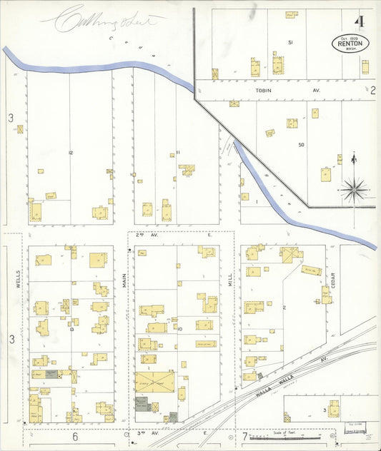 Sanborn Fire Insurance Map from Renton, King County, Washington (1909), Sheet #0004 - Historic Sanborn Fire Insurance Map Print, vintage old map wall art, antique decor, genealogy gift, Washington Washington map
