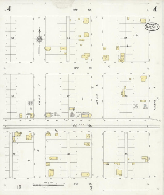 Sanborn Fire Insurance Map from Bay City, Matagorda County, Texas (1926), Sheet #0004 - Historic Sanborn Fire Insurance Map Print, vintage old map wall art, antique decor, genealogy gift, Texas Texas map