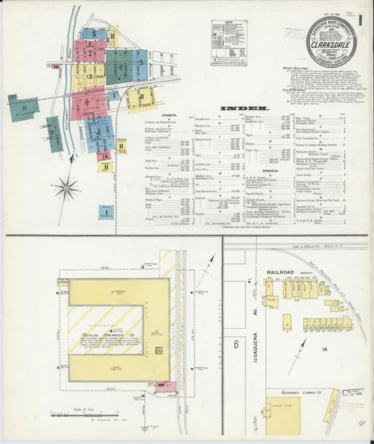 Sanborn Fire Insurance Map from Clarksdale, Coahoma County, Mississippi (1909), Sheet #0001 - Historic Sanborn Fire Insurance Map Print, vintage old map wall art, antique decor, genealogy gift, Mississippi Mississippi map